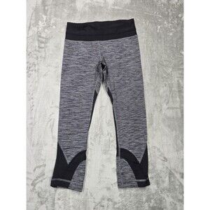 Lululemon Run Crop Leggings Size 4 Gray Striped Mesh Back Zip Pocket Yoga Pants